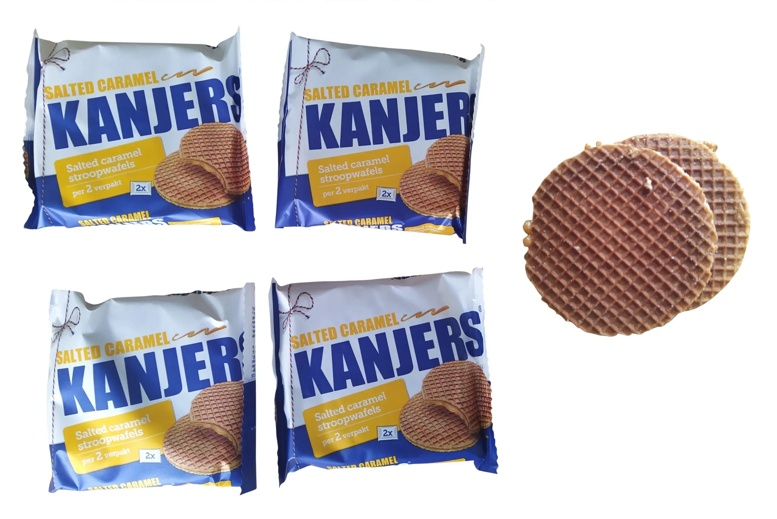 Kanjers Stroopwafels | Caramel Wafers wrapped per 2 | Kanjers | Salted Caramel Stroopwafels 4x2 pieces | Wafers with Salted Caramel | Total Weight 11.28 ounce