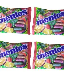 Mentos Mini 4er-Pack | 4x17 Mentos Mini-Packs | Mentos-Mischung aus Orange, Zitrone, Apfel und Erdbeere Mentos-Bonbons | Mentos Mixed Fruit | Gesamtgewicht 26,3 Unzen