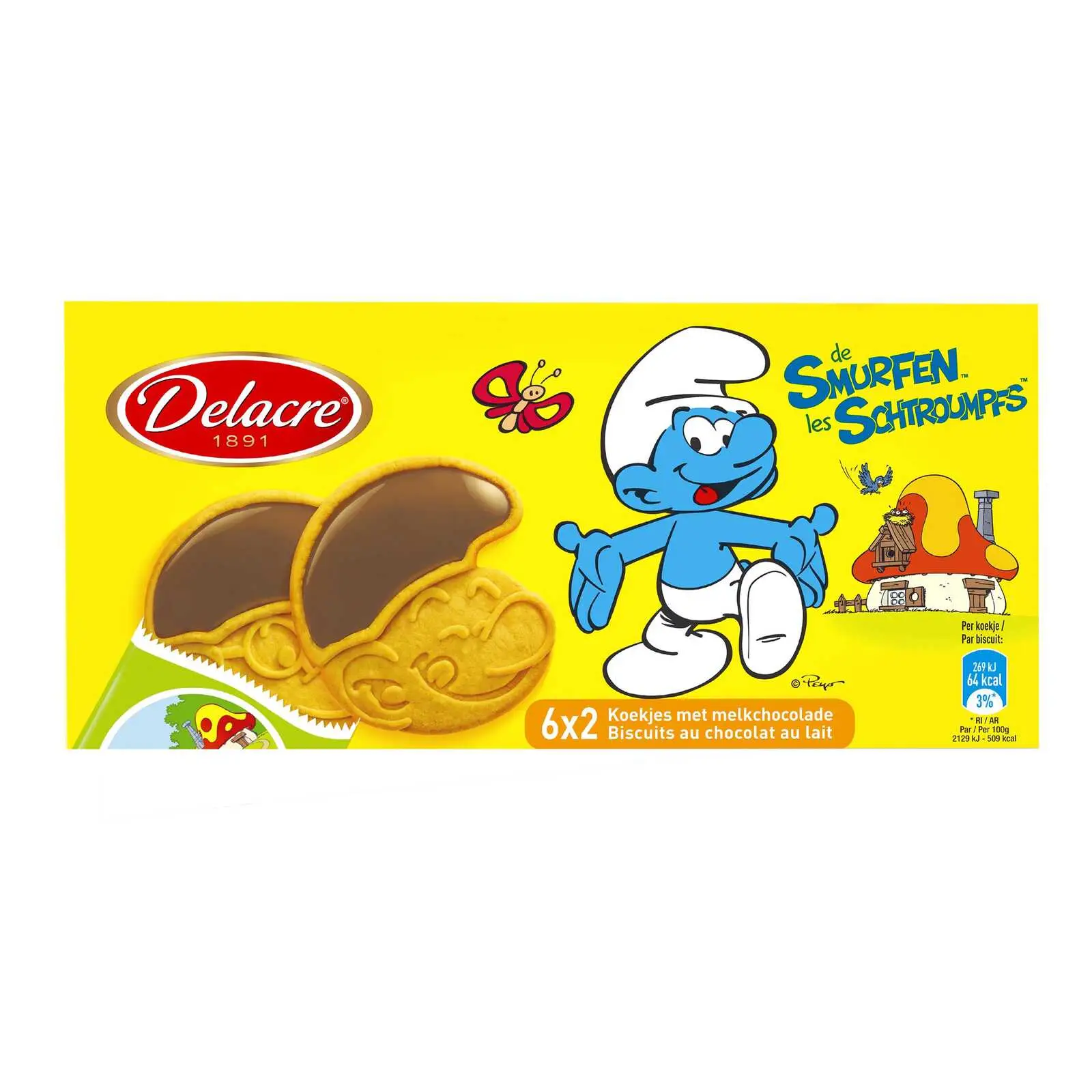Biscuits Delacre | Biscuits Les Schtroumpfs au chocolat au lait 6 pièces 2 biscuits | Biscuits Delacre | Biscuits belges Delacre | 5,2 onces au total