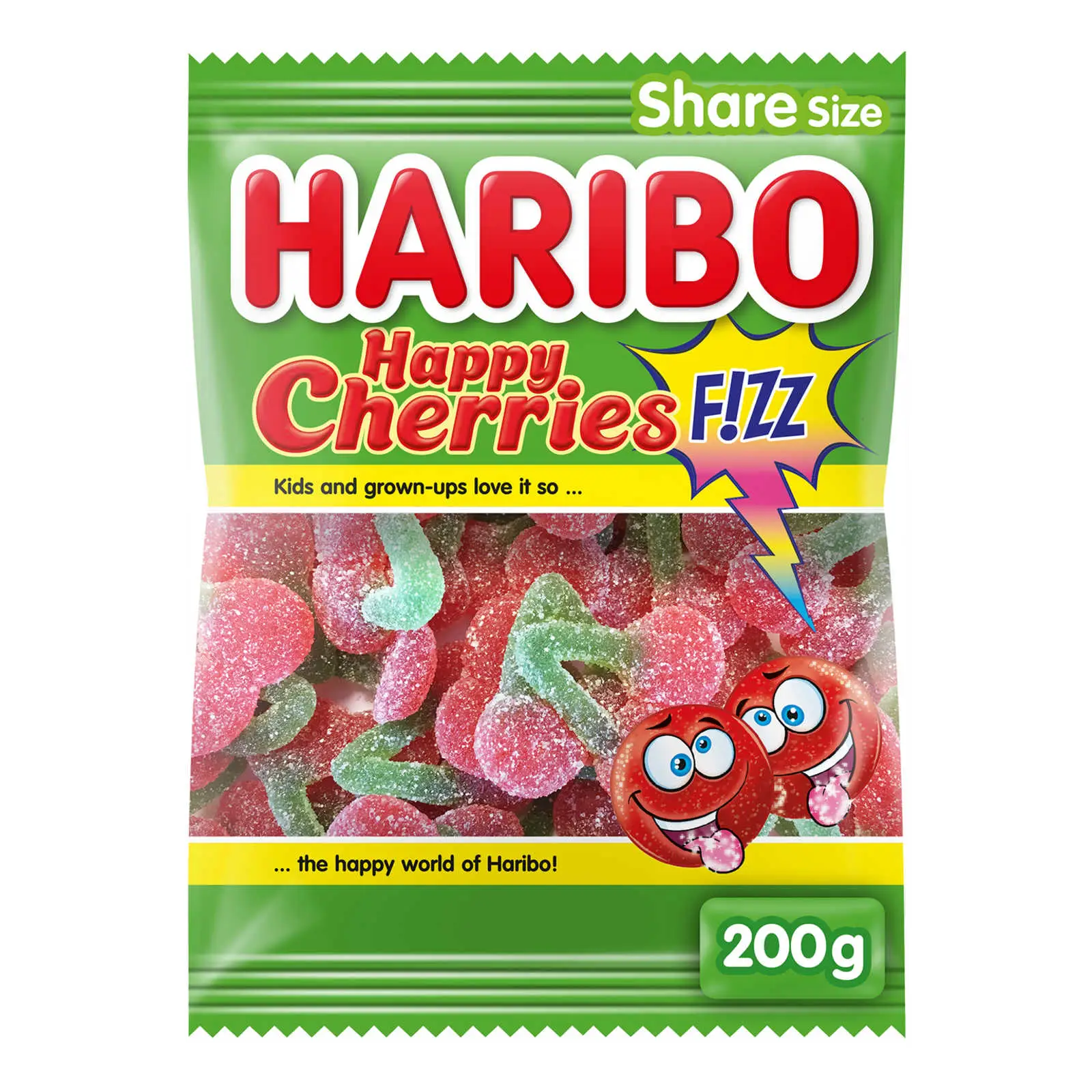 Doces Haribo | Happy Cherries F!Zz Share Size | Gomas Haribo | Doces Haribo | 7 onças no total