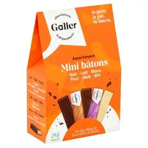 Chocolate Galler Bélgica | Mini Bâtons sortidos escuros, leite e branco, 15 unidades | Galler Chocolatier | Chocolate belga | 6,3 onças no total - Image 2