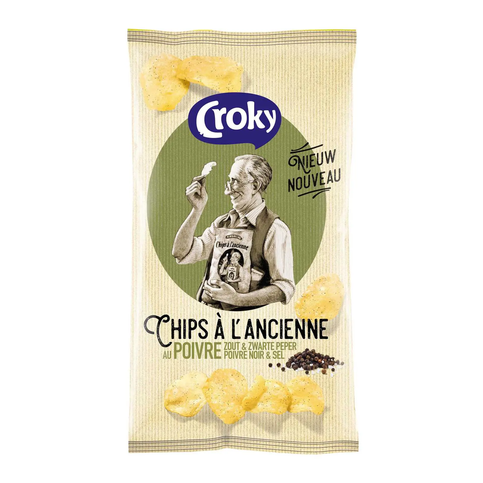 Croky Chips | Patatas fritas tradicionales con pimienta | Croky Crisps | Croky | 7 onzas en total
