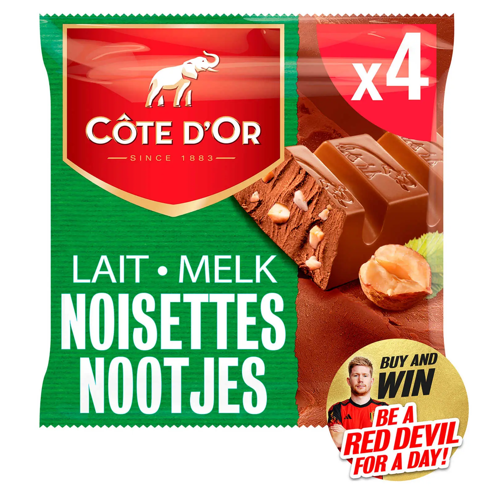 Côte D Or Belgian Chocolate | Milk Chocolate Bar Whole Hazelnuts 4-Pack | Côte D'Or Chocolates | Belgian Chocolates Made In Belgium Côte D'Or | 6,3 Ounce Total