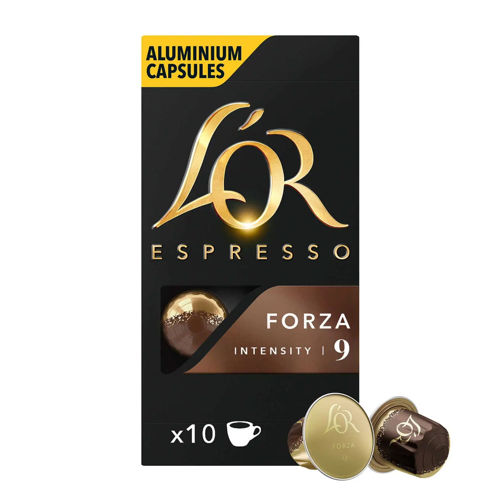 Cápsulas de café L'Or | Cápsulas de café Espresso Forza Intensidade 9 - 10 unidades | Cápsulas de café expresso L'Or | Cápsulas de café expresso L'Or | 1,8 onças no total