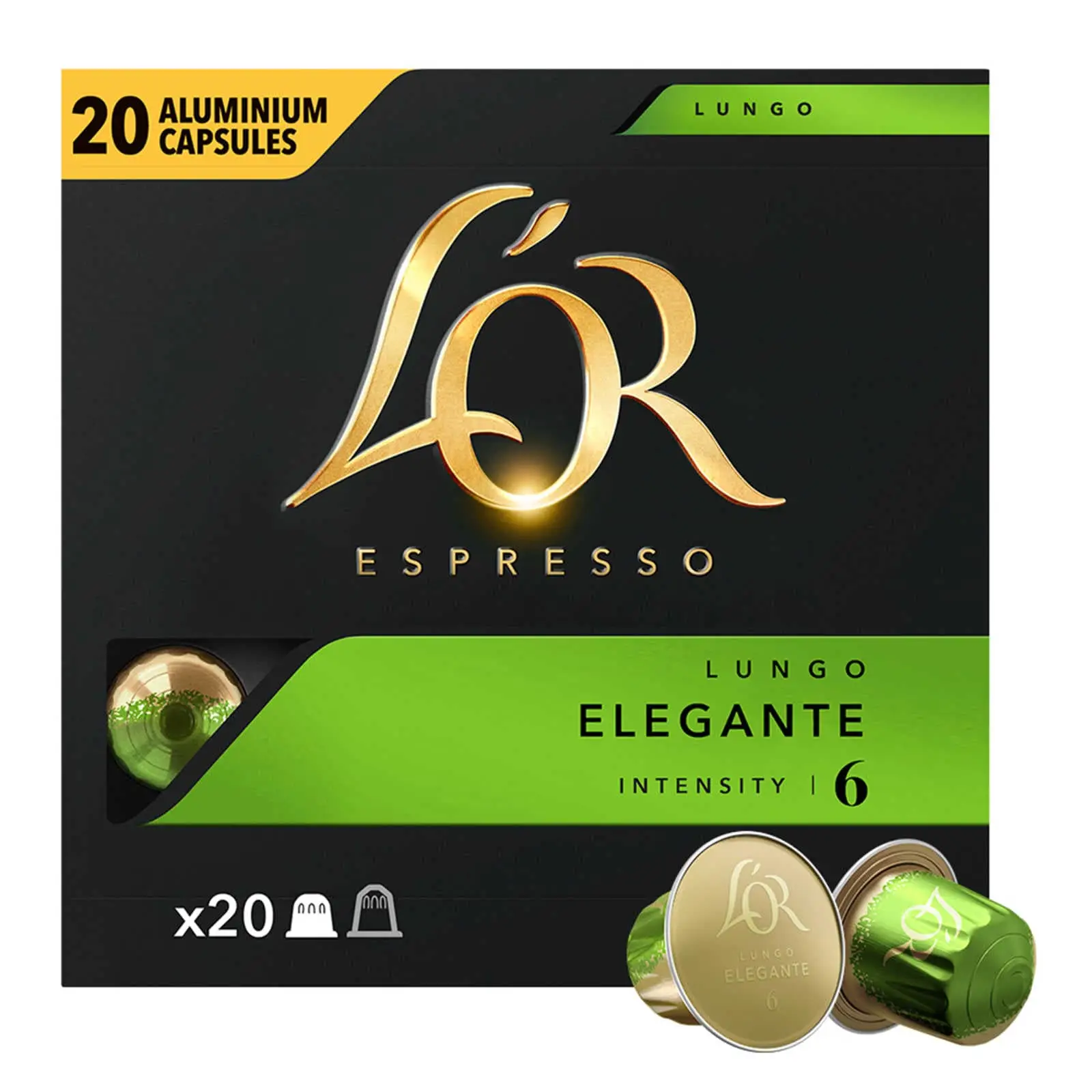 L'Or Coffee Pods | Coffee Capsules Lungo Elegante Intensity 6 Nespr * Compatible 20 Pcs. | L'Or Espresso Capsules | L'Or Espresso Pods | 3,6 Ounce Total