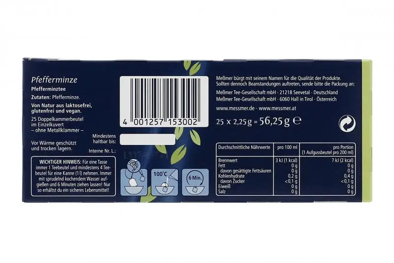 Chá Messmer Alemanha | Chá Meßmer Hortelã-Pimenta | Messmer Tee | Chá da Alemanha | 25,3 onças no total - Image 4