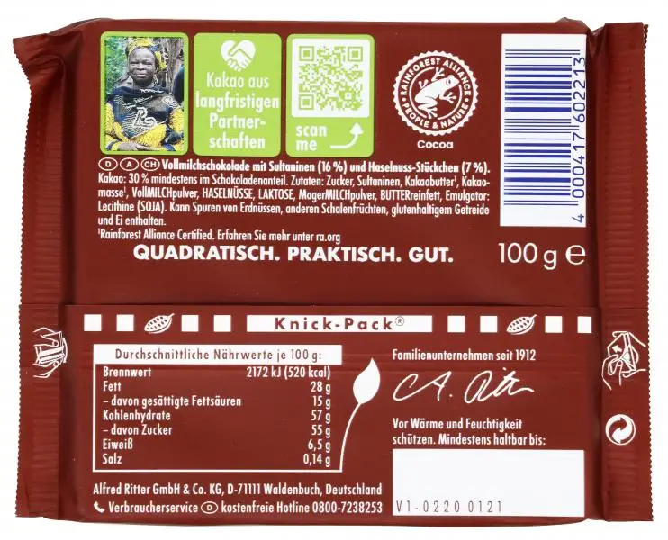 Chocolate Ritter Sport | Ritter Sport com nozes e uvas | Chocolate Ritter | Barras de chocolate alemãs | 3,5 onças no total - Image 2