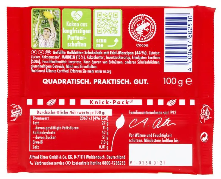 Ritter Sport Chocolate | Ritter Sport With Marzipan | Ritter Chocolate | German Chocolate Bars | 3,5 Ounce Total - Image 2