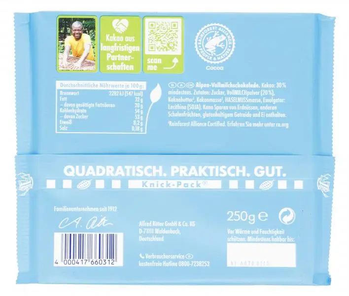Chocolate Ritter Sport | Ritter Sport Alpine Milk | Chocolate Ritter | Barras de chocolate alemãs | 8,8 onças no total - Image 2