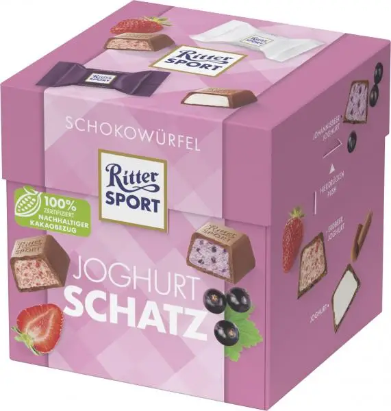 Chocolate Ritter Sport | Caixa de cubos de chocolate Ritter Sport Iogurte | Chocolate Ritter | Barras de chocolate alemãs | 6,2 onças no total