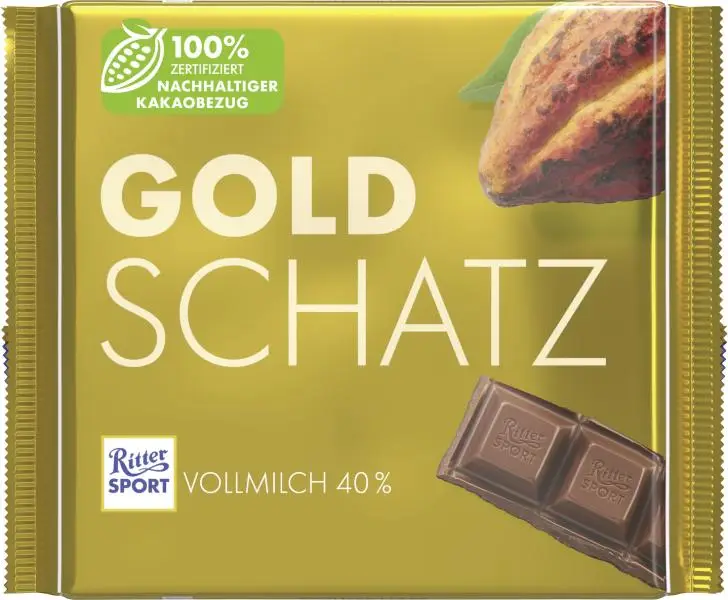Chocolate Ritter Sport | Ritter Sport Gold Treasure Leite Inteiro 40% | Chocolate Ritter | Barras de Chocolate Alemãs | 8,8 onças no total