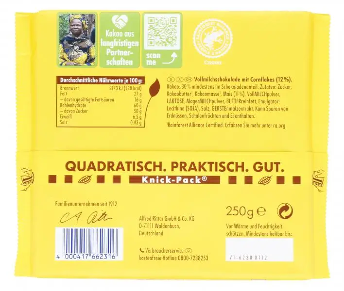Chocolate Ritter Sport | Flocos Crocantes Ritter Sport | Chocolate Ritter | Barras de Chocolate Alemãs | 250 g no total - Image 2