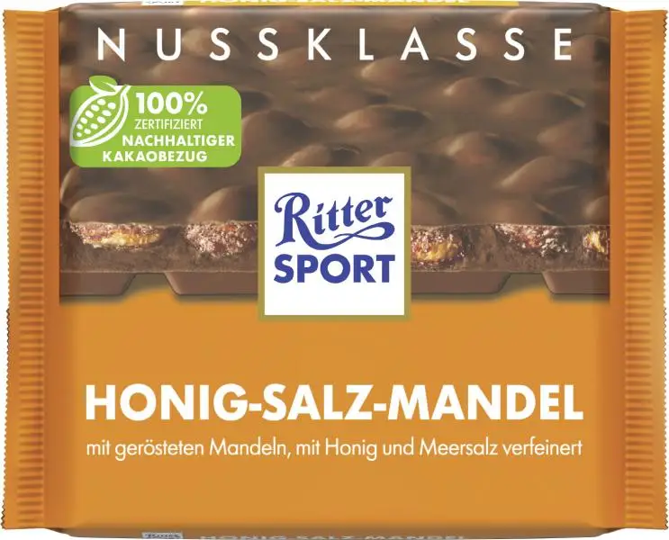Chocolate Ritter Sport | Ritter Sport com mel e amêndoas salgadas | Chocolate Ritter | Barras de chocolate alemãs | 3,5 onças no total