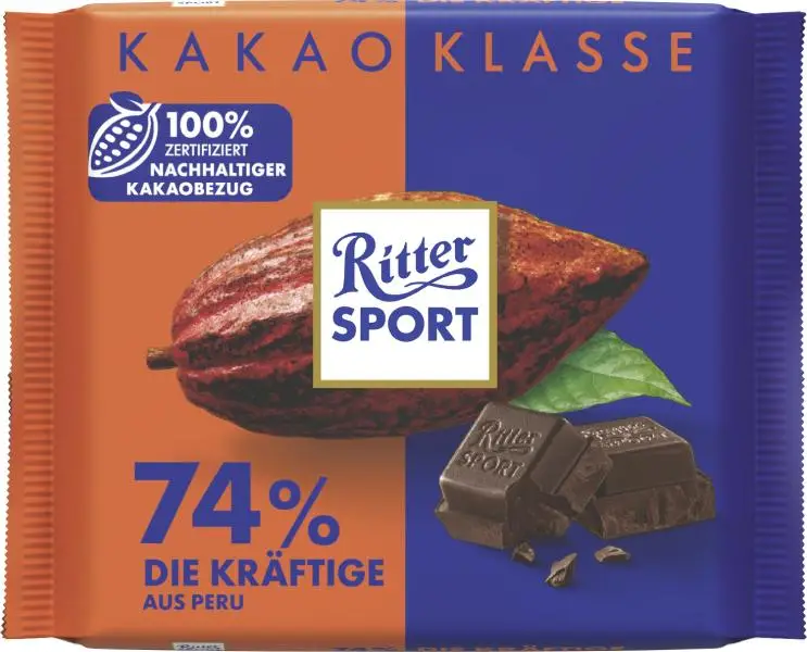 Chocolate Ritter Sport | Chocolate Ritter Sport Cocoa Class 74% Strong From Peru | Chocolate Ritter | Barras de chocolate alemãs | 3,5 onças no total