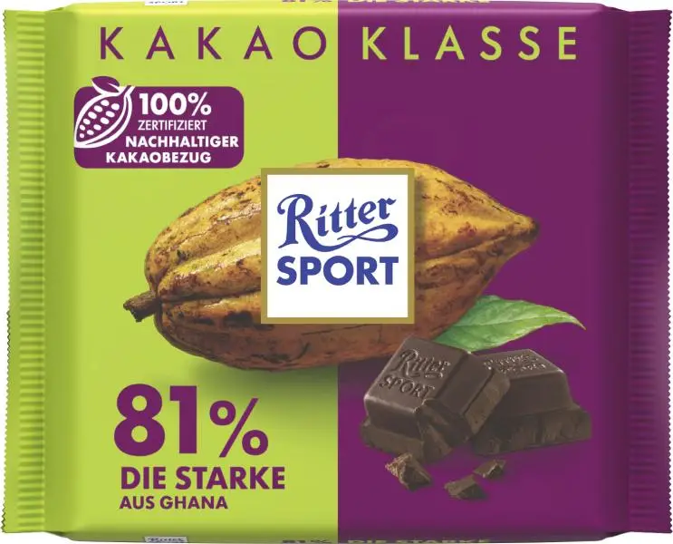 Chocolate Ritter Sport | Ritter Sport 81% Strong From Ghana | Chocolate Ritter | Barras de chocolate alemãs | 3,5 onças no total