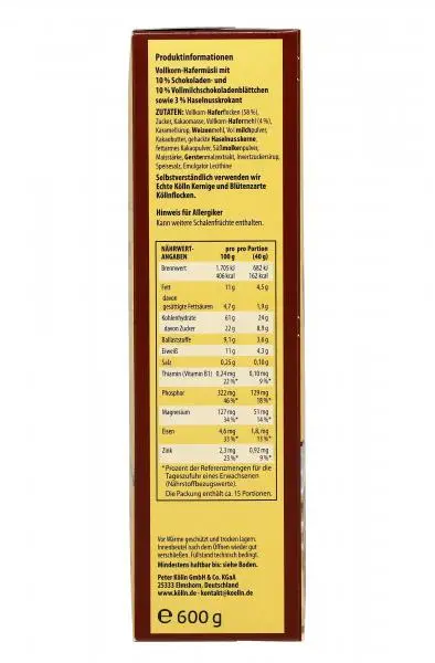 Cereais Kölln | Muesli Chocolate | Muesli Kölln | Musli Kölln | 21,1 onças no total - Image 2