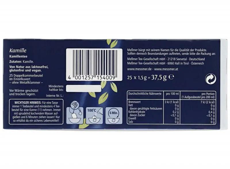 Chá Messmer Alemanha | Chá Messmer Camomila Suave | Messmer Tee | Chá da Alemanha | 37 g no total - Image 4