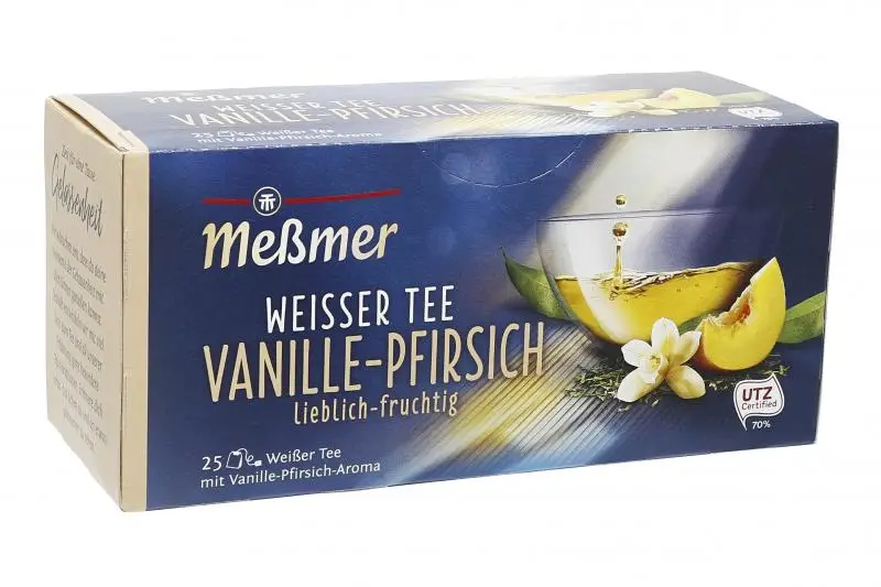 Chá Messmer Alemanha | Chá Branco Meßmer Baunilha Pêssego | Messmer Tee | Chá da Alemanha | 1,2 onças no total