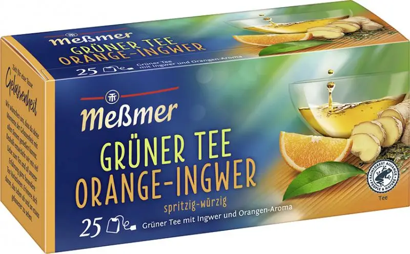 Chá Messmer Alemanha | Chá Verde Meßmer Laranja Gengibre | Chá Messmer | Chá da Alemanha | 1,5 onças no total
