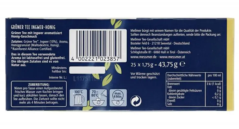 Chá Messmer Alemanha | Meßmer Chá Verde Gengibre Mel | Messmer Tee | Chá da Alemanha | 1,5 onças no total - Image 4