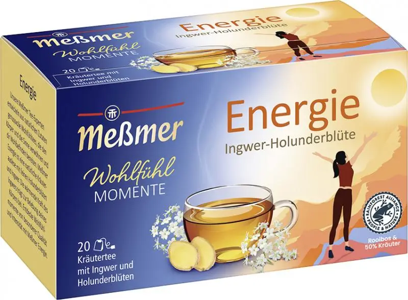 Chá Messmer Alemanha | Meßmer Energy Ginger Elderflower | Messmer Tee | Chá da Alemanha | 1,4 onças no total