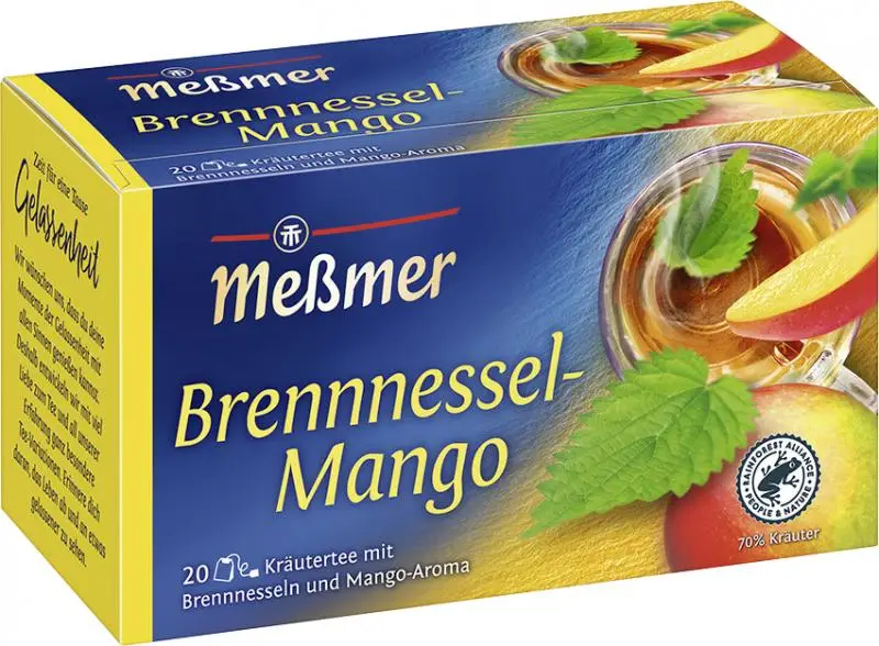 Chá Messmer Alemanha | Chá Meßmer Urtiga Manga | Messmer Tee | Chá da Alemanha | 1,2 onças no total
