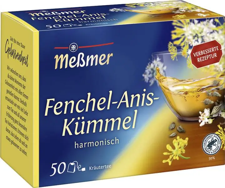 Chá Messmer Alemanha | Meßmer Fennel Anise Cumin | Messmer Tee | Chá da Alemanha | 3,5 onças no total