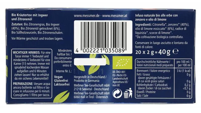Chá Messmer Alemanha | Chá Meßmer Gengibre Limão | Messmer Tee | Chá da Alemanha | 1,4 onças no total - Image 2
