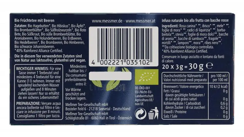 Chá Messmer Alemanha | Chá Messmer Frutos Vermelhos | Messmer Tee | Chá da Alemanha | 2,1 onças no total - Image 3