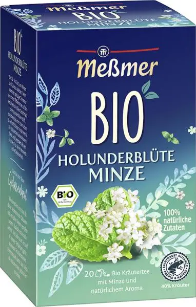 Chá Messmer Alemanha | Chá Meßmer Flor de Sabugueiro e Menta | Messmer Tee | Chá da Alemanha | 1,4 onças no total