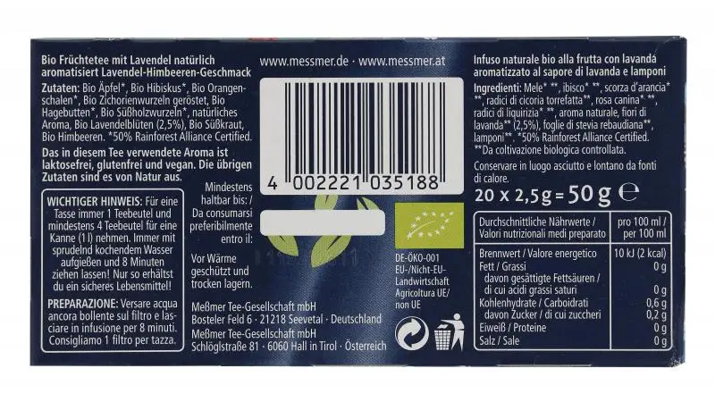 Chá Messmer Alemanha | Chá Meßmer Framboesa Lavanda | Messmer Tee | Chá da Alemanha | 1,7 onças no total - Image 3