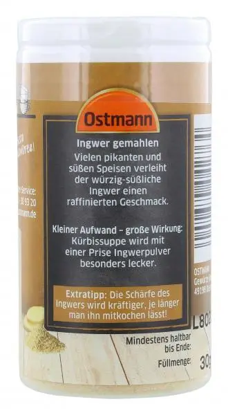 Temperos Ostmann | Gengibre moído Ostmann | Especiarias Ostmann | Ostmann Gewürze | 1 onça no total - Image 3