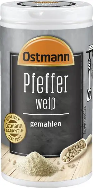 Temperos Ostmann | Pimenta Branca Moída Ostmann | Especiarias Ostmann | Ostmann Gewürze | 1,5 onças no total