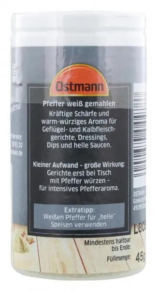 Temperos Ostmann | Pimenta Branca Moída Ostmann | Especiarias Ostmann | Ostmann Gewürze | 1,5 onças no total - Image 2