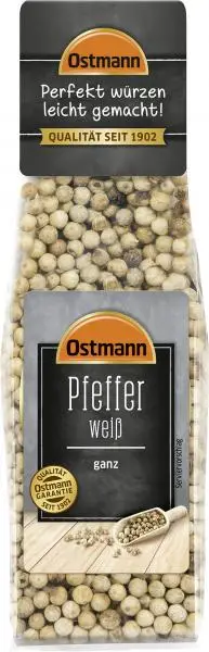 Temperos Ostmann | Pimenta branca inteira Ostmann | Especiarias Ostmann | Ostmann Gewürze | 2,1 onças no total