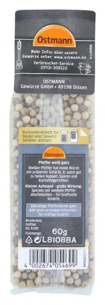 Temperos Ostmann | Pimenta branca inteira Ostmann | Especiarias Ostmann | Ostmann Gewürze | 2,1 onças no total - Image 2