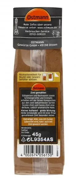 Temperos Ostmann | Canela em pó Ostmann | Especiarias Ostmann | Ostmann Gewürze | 1,5 onças no total - Image 2
