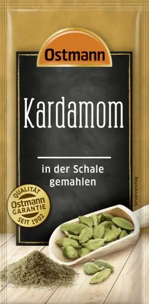 Temperos Ostmann | Cardamomo Moído com Casca Ostmann | Especiarias Ostmann | Ostmann Gewürze | 0,2 onças no total