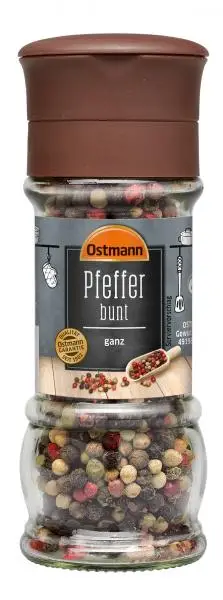 Temperos Ostmann | Moinho de especiarias Ostmann Pimenta colorida inteira | Especiarias Ostmann | Ostmann Gewürze | 2,1 onças no total