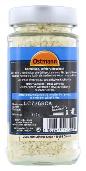 Temperos Ostmann | Alho liofilizado Ostmann | Especiarias Ostmann | Ostmann Gewürze | 2,4 onças no total - Image 2