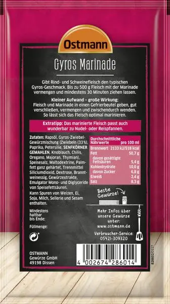 Temperos Ostmann | Marinada Fix & Ready Gyros Ostmann | Especiarias Ostmann | Ostmann Gewürze | 2,6 onças no total - Image 2