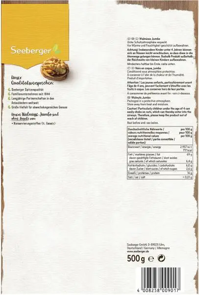 Nozes Seeberger | Nozes Jumbo Seeberger | Alimentos Seeberger | Nozes alemãs | 17,6 onças no total - Image 2