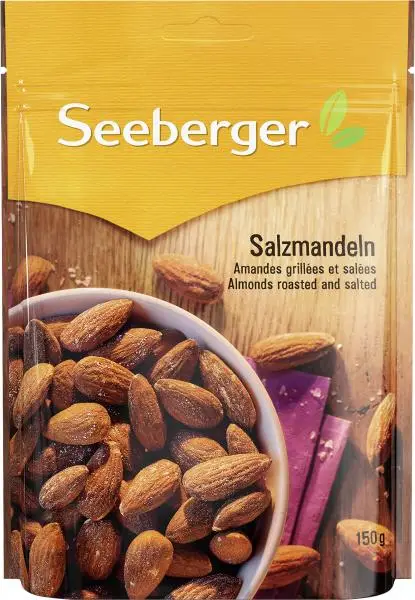 Nozes Seeberger | Amêndoas salgadas torradas | Alimentos Seeberger | Nozes alemãs | 5,2 onças no total