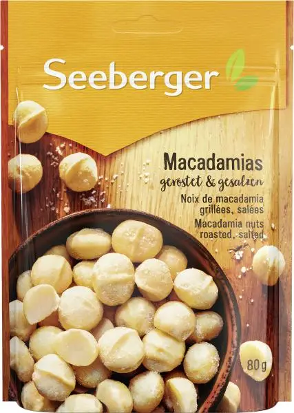 Nozes Seeberger | Macadâmias Seeberger torradas e salgadas | Seeberger Food | Nozes alemãs | 2,8 onças no total