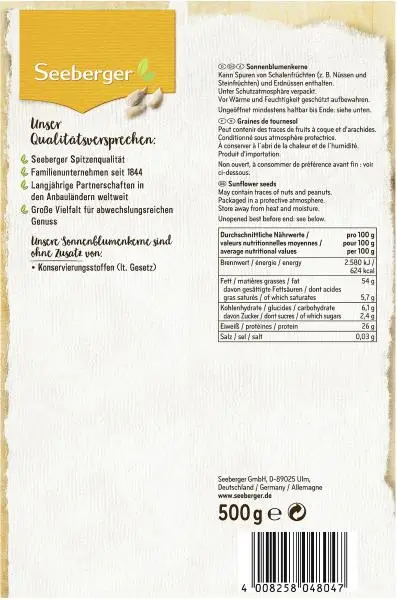 Nozes Seeberger | Sementes de girassol Seeberger | Alimentos Seeberger | Nozes alemãs | 17,6 onças no total - Image 2