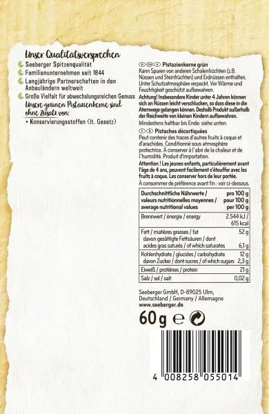 Nozes Seeberger | Pistácios verdes | Alimentos Seeberger | Nozes alemãs | 2,1 onças no total - Image 2