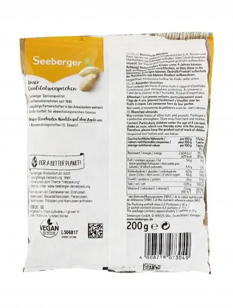Nozes Seeberger | Amêndoas descascadas Seeberger | Alimentos Seeberger | Nozes alemãs | 7 onças no total - Image 2