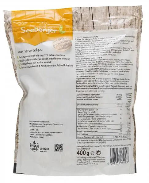 Nozes Seeberger | Mistura de nozes | Alimentos Seeberger | Nozes alemãs | 14,1 onças no total - Image 2