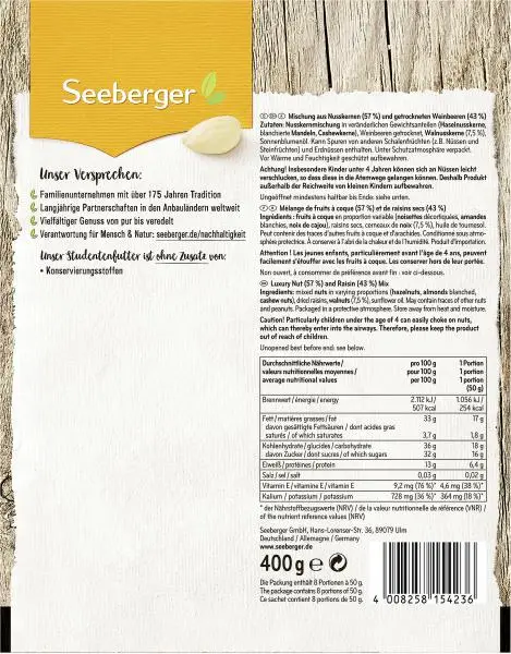 Nozes Seeberger | Mistura de nozes Seeberger | Alimentos Seeberger | Nozes alemãs | 14,1 onças no total - Image 2