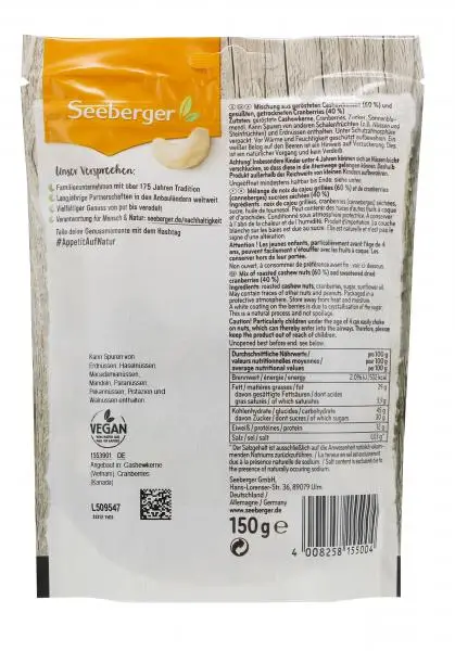 Nozes Seeberger | Mistura de Caju e Cranberry | Alimentos Seeberger | Nozes Alemãs | 5,2 onças no total - Image 2